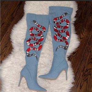 Cape Robbin thigh high boots sz 6 denim blue snake boots